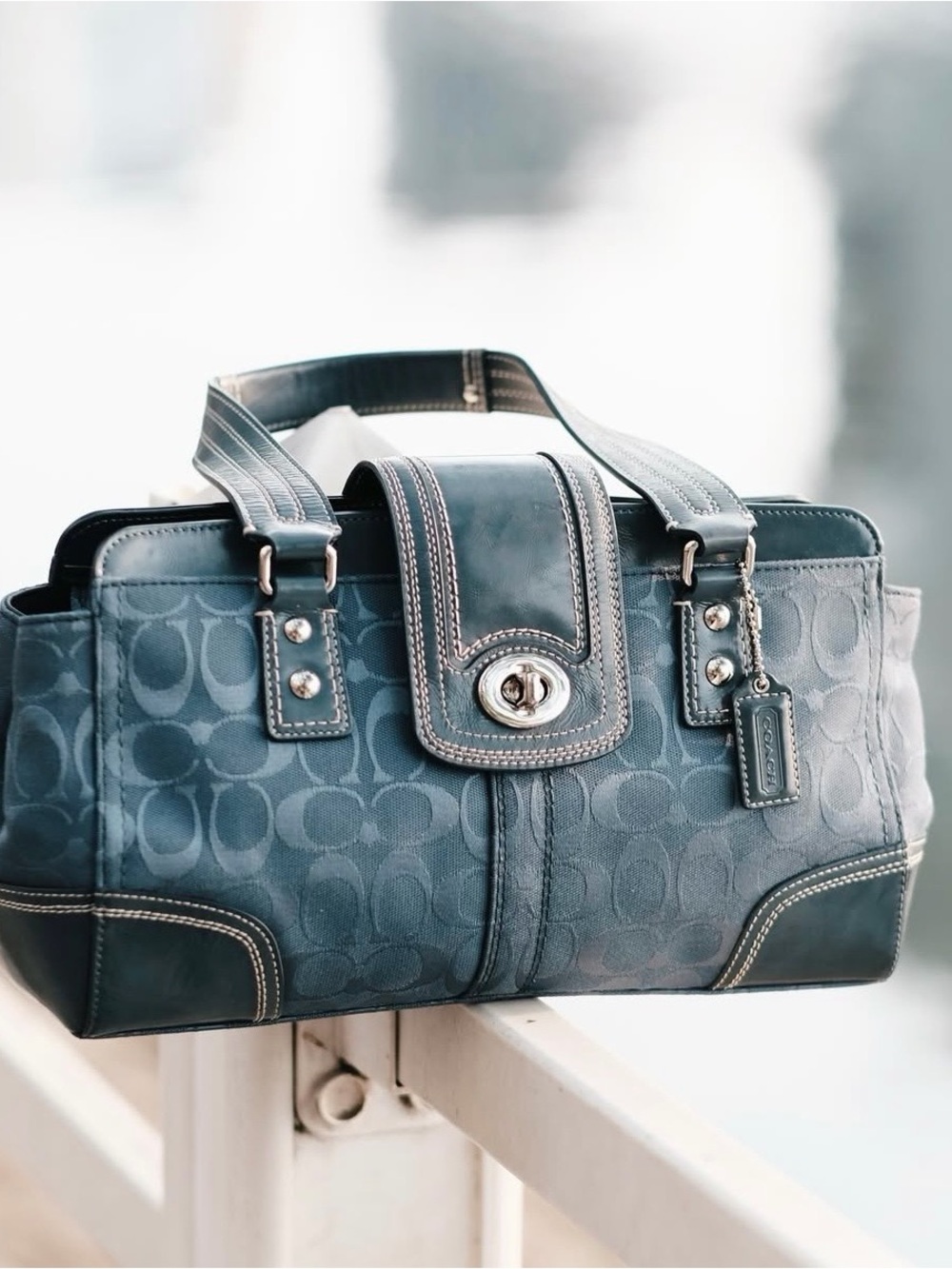 Coach Blue Signature Canvas Shoulder Bag - Blue